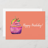 Paarse Cupcake Deluxe Birthday Kaart (Voorkant / Achterkant)