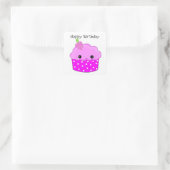 Paarse Cupcake Gelukkig Verjaardag Vierkante Sticker (Tas)