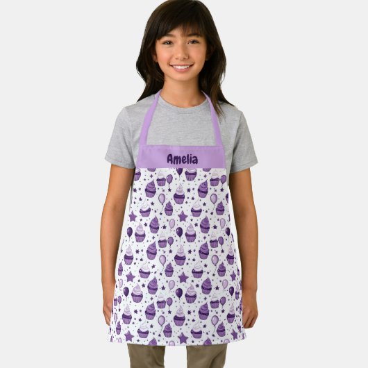 Paarse cupcake gepersonaliseerde Kinderen Schort (Insitu)