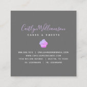 Paarse cupcake glitter druppels banketbakkerij vierkante visitekaartje (Achterkant)