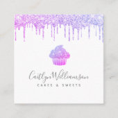 Paarse cupcake glitter druppels banketbakkerij vierkante visitekaartje (Voorkant)