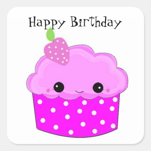 Paarse Cupcake Happy Birthday Vierkante Sticker (Voorkant)