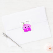 Paarse Cupcake Happy Birthday Vierkante Sticker (Envelop)