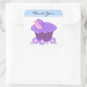 Paarse Cupcake Hartelijk dank Vierkante Sticker (Tas)