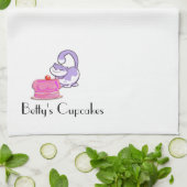 Paarse Cupcake Kat Art-Deco Douane Handdoeken (Gevouwen)