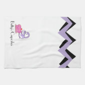 Paarse Cupcake Kat Art-Deco Douane Handdoeken (Horizontaal)