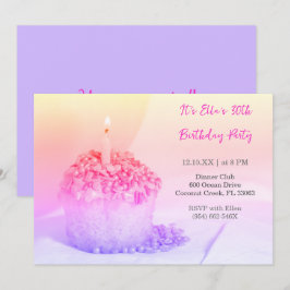 Paarse Cupcake Kleurrijke 30e verjaardagsuitnodigi Kaart