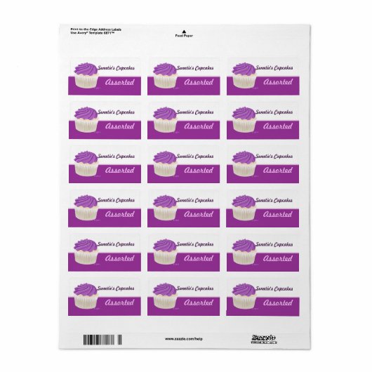 Paarse Cupcake Labels (Full Sheet)