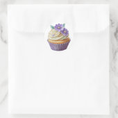 Paarse cupcake met bloemetjes verjaardag ronde sticker (Tas)