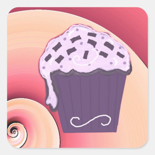 Paarse Cupcake met Zwemrijke achtergrond Vierkante Sticker (Voorkant)