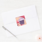 Paarse Cupcake met Zwemrijke achtergrond Vierkante Sticker (Envelop)