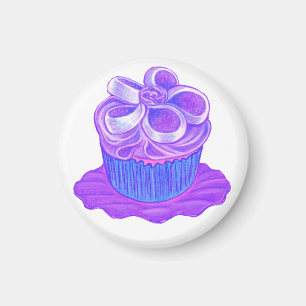 Paarse Cupcake op Bord Magnet