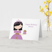Paarse Cupcake Prinses Verjaardag Kaart (Gele Bloem)