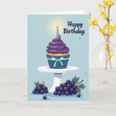 Paarse Cupcake Verjaardagskaart Kaart (Gele Bloem)