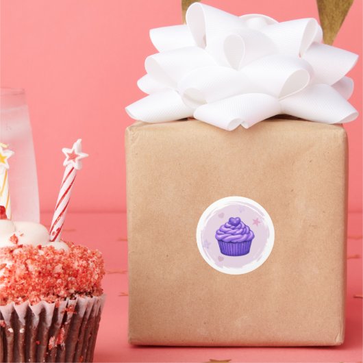 Paarse Cupcake Viering Sticker (Feest)