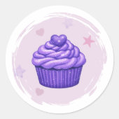 Paarse Cupcake Viering Sticker (Voorkant)