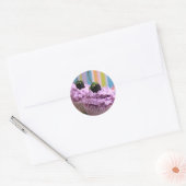 Paarse Cupcakes Ronde Sticker (Envelop)
