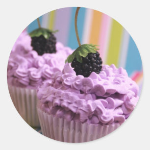 Paarse Cupcakes Ronde Sticker