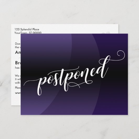 Paarse curve uitgestelde bruiloft aankondiging briefkaart (Voorkant / Achterkant)