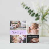 Paarse Custom Baby Doop Dank u Fotocollage Briefkaart (Staand voorkant)
