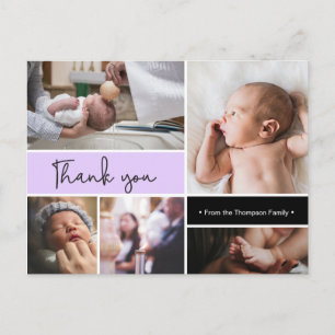 Paarse Custom Baby Doop Dank u Fotocollage Briefkaart