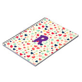 Paarse Custom Initiaal Schattigee Harten Patroon Notitieboek (Linkerzijde)