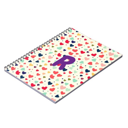 Paarse Custom Initiaal Schattigee Harten Patroon Notitieboek (Linkerzijde)