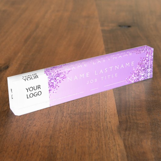 Paarse Custom Logo Executive Professional Naambordje (Zijkant)