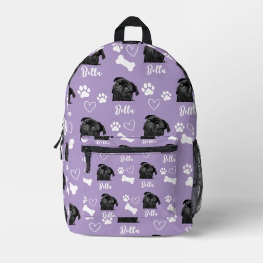 Paarse Custom Love Paw Print Hondenliefhebber Huis Bedrukte Rugzak (Voorkant)