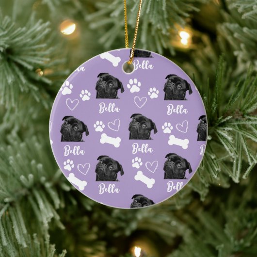 Paarse Custom Love Paw Print Hondenliefhebber Huis Keramisch Ornament (Boom)