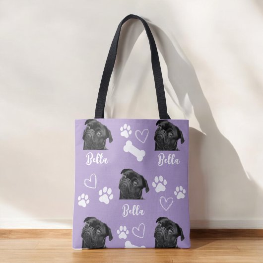 Paarse Custom Love Paw Print Hondenliefhebber Huis Tote Bag