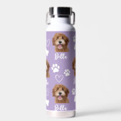 Paarse Custom Love Paw Print Hondenliefhebber Huis Waterfles (Voorkant)