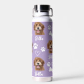 Paarse Custom Love Paw Print Hondenliefhebber Huis Waterfles (Achterkant)