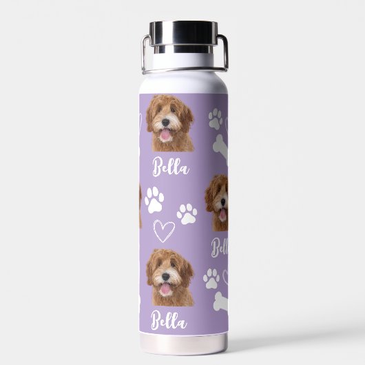 Paarse Custom Love Paw Print Hondenliefhebber Huis Waterfles (Achterkant)