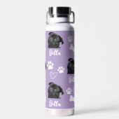 Paarse Custom Love Paw Print Hondenliefhebber Huis Waterfles (Achterkant)