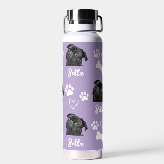 Paarse Custom Love Paw Print Hondenliefhebber Huis Waterfles (Achterkant)