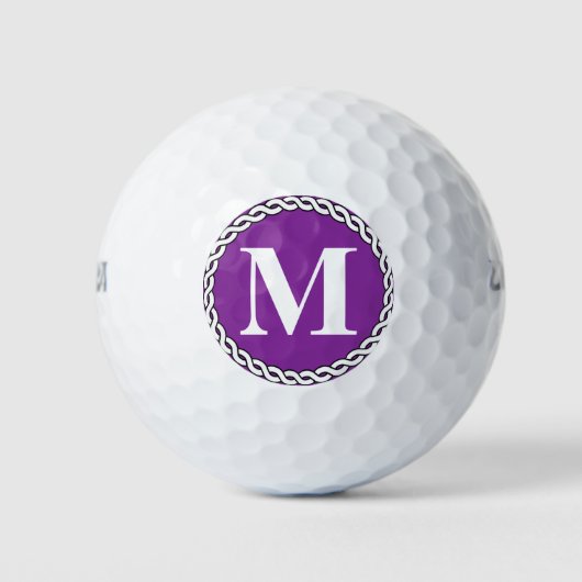 Paarse Custom Monogrammed Initiaal Rope Edge Golfballen (Voorkant)