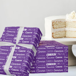  Paarse Custom Typography Collage Verjaardag Cadeaupapier