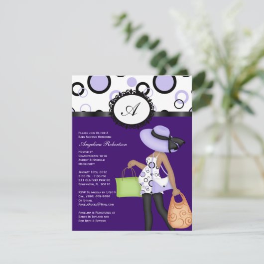 Paarse Cute Baby shower nodigt uit Kaart (Staand voorkant)