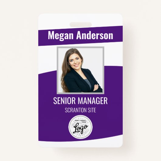 Paarse Cute Employee Photo ID Badge (Voorkant)