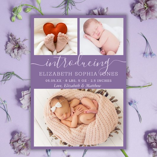 Paarse Cute Girl Announountion Foto Collage Aankondiging