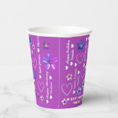 Paarse Cute Girly Floral Name Happy Birthday Papieren Bekers (Rechts)