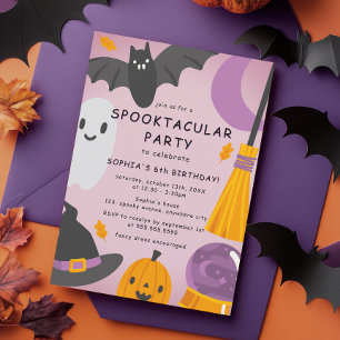 Paarse Cute Halloween Kinderverjaardag Kaart