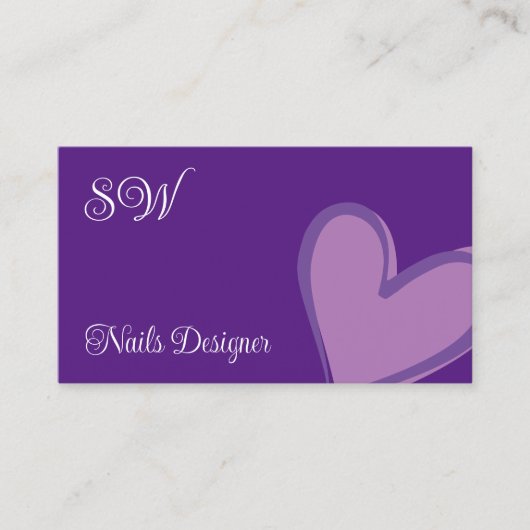 Paarse Cute Lila Heart met Monogram en Foto Visitekaartje (Voorkant)