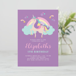 Paarse Cute Rainbow Unicorn gepersonaliseerde verj Kaart