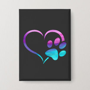 Paarse Cyaan Hond Poot Afdruk Hart Button