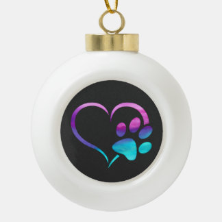 Paarse Cyaan Hond Pootafdruk Hart Keramische Bal Ornament
