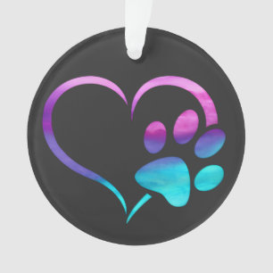 Paarse Cyaan Hond Pootafdruk Hart Ornament