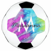 Paarse Cyaan Tie Dye Name and Initiaal Personalize Voetbal (Voorkant)