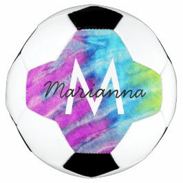 Paarse Cyaan Tie Dye Name and Initiaal Personalize Voetbal